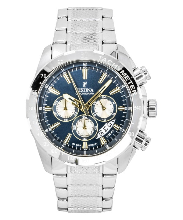 Festina Timeless Chronograph Edelstahl Blaues Zifferblatt Quarz F20668-5 100M Herrenuhr