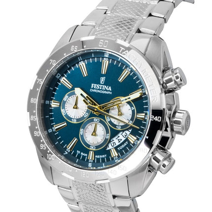Festina Timeless Chronograph Edelstahl Blaues Zifferblatt Quarz F20668-5 100M Herrenuhr