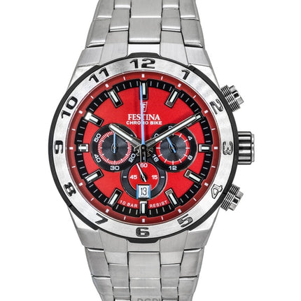 Festina Chrono Bike Chronograph Edelstahl Rotes Zifferblatt Quarz F20670-5 100M Herrenuhr