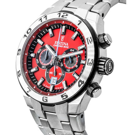 Festina Chrono Bike Chronograph Edelstahl Rotes Zifferblatt Quarz F20670-5 100M Herrenuhr