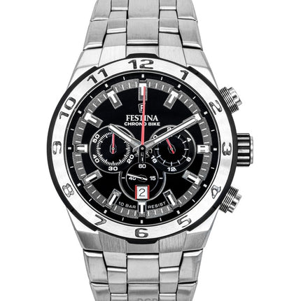 Festina Chrono Bike Chronograph Edelstahl Schwarzes Zifferblatt Quarz F20670-6 100M Herrenuhr