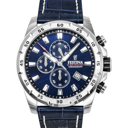 Festina Timeless Chronograph Lederarmband Blaues Zifferblatt Quarz F20692-2 100M Herrenuhr
