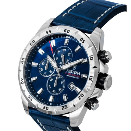 Festina Timeless Chronograph Lederarmband Blaues Zifferblatt Quarz F20692-2 100M Herrenuhr