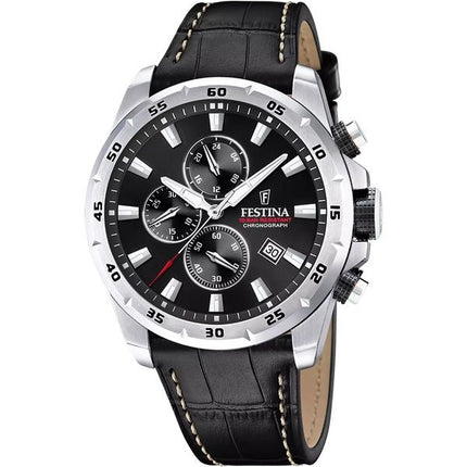 Festina Timeless Chronograph Lederarmband schwarzes Zifferblatt Quarz F20692-4 100M Herrenuhr