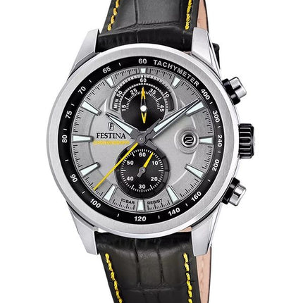 Festina Timeless Chronograph Lederarmband graues Zifferblatt Quarz F20695-4 100M Herrenuhr