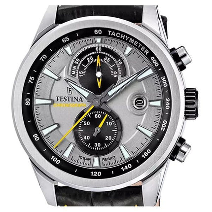 Festina Timeless Chronograph Lederarmband graues Zifferblatt Quarz F20695-4 100M Herrenuhr