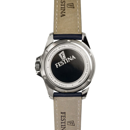 Festina Herrenuhr aus Titan, analog, mit Lederarmband, blauem Zifferblatt und Quarzwerk, Modell F20699-2, wasserdicht bis 100 m