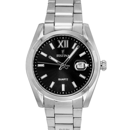 Festina Classic Edelstahl Schwarzes Zifferblatt Quarz F20707-6 Herrenuhr