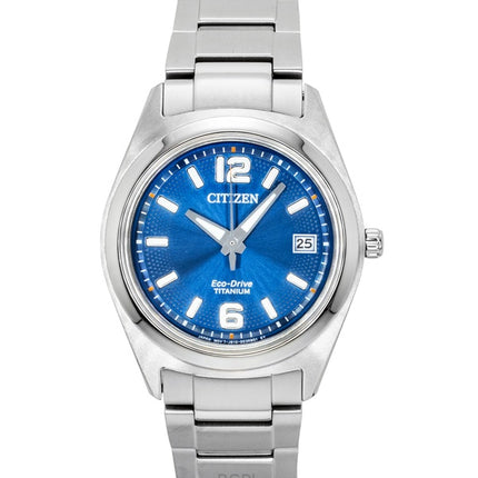 Citizen Eco-Drive Super Titanium Damenuhr mit blauem Zifferblatt, Modell FE6151-82L, wasserdicht bis 100 m