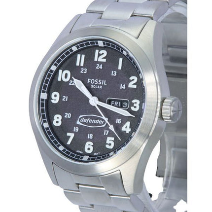 Fossil Defender solarbetriebene Herrenuhr aus Edelstahl mit schwarzem Zifferblatt FS5976 100M