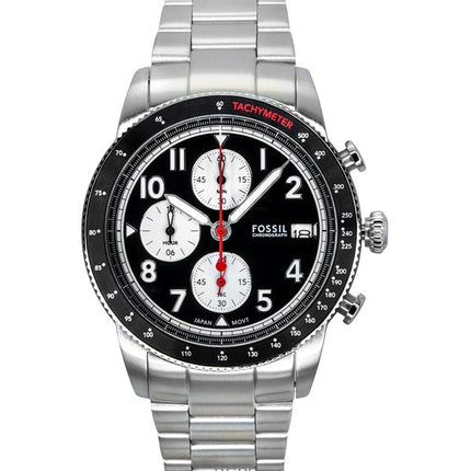 Fossil Sport Tourer Chronograph Edelstahl schwarzes Zifferblatt Quarz FS6045 Herrenuhr
