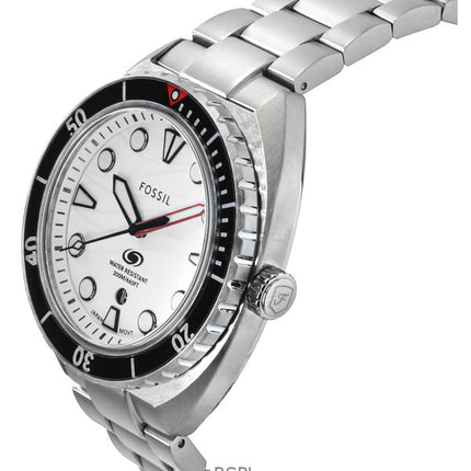 Fossil Breaker Edelstahl weißes Zifferblatt Quarz Taucheruhr FS6063 200M Herrenuhr