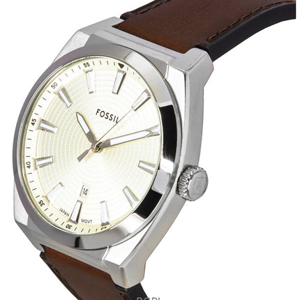 Fossil Everett Lederarmband Creme Zifferblatt Quarz FS6071 Herrenuhr