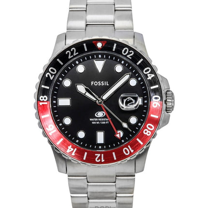 Fossil Blue GMT Edelstahl Schwarzes Zifferblatt Quarz FS6092 100M Herrenuhr