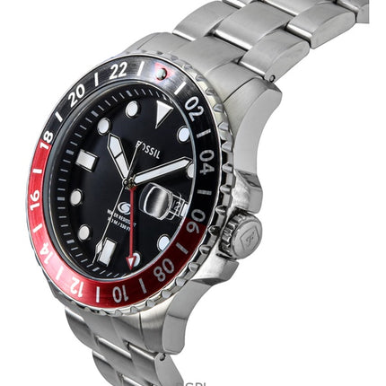 Fossil Blue GMT Edelstahl Schwarzes Zifferblatt Quarz FS6092 100M Herrenuhr
