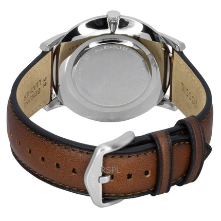 Fossil Minimalist Herrenuhr mit Lederarmband, grünem Zifferblatt und Quarzwerk, Modell FS6094