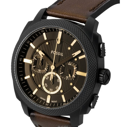 Fossil Machine Chronograph Herrenuhr mit Lederarmband, braunem Zifferblatt und Quarzwerk (Modell FS6101)