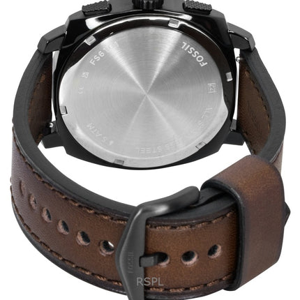 Fossil Machine Chronograph Herrenuhr mit Lederarmband, braunem Zifferblatt und Quarzwerk (Modell FS6101)