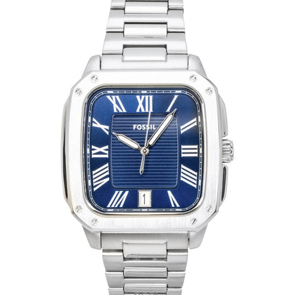 Fossil Crosby Herrenuhr aus Edelstahl mit blauem Zifferblatt und Quarzwerk, Modell FS6121