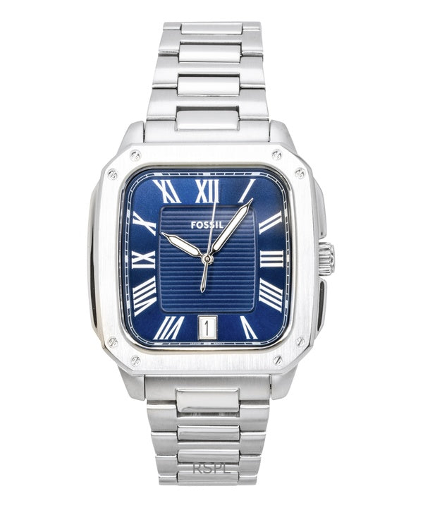 Fossil Crosby Herrenuhr aus Edelstahl mit blauem Zifferblatt und Quarzwerk, Modell FS6121