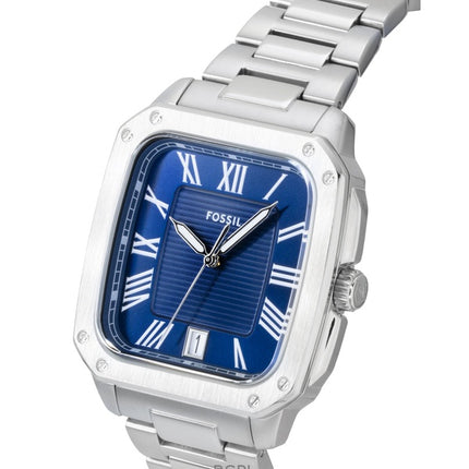 Fossil Crosby Herrenuhr aus Edelstahl mit blauem Zifferblatt und Quarzwerk, Modell FS6121