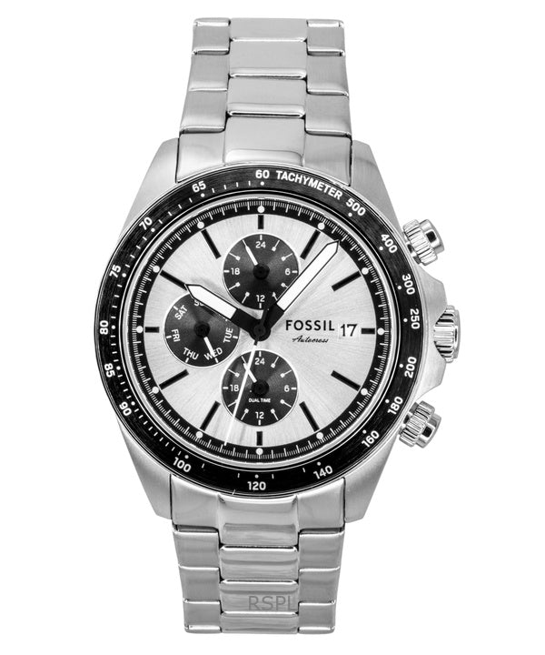 Fossil Autocross Multifunktionsuhr für Herren, Edelstahl, silbernes Zifferblatt, Quarzwerk, FS6124