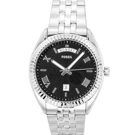 Fossil Campbell Herrenuhr aus Edelstahl mit schwarzem Zifferblatt und Quarzwerk FS6139