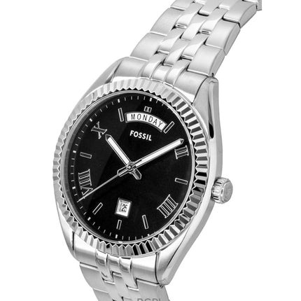 Fossil Campbell Herrenuhr aus Edelstahl mit schwarzem Zifferblatt und Quarzwerk FS6139