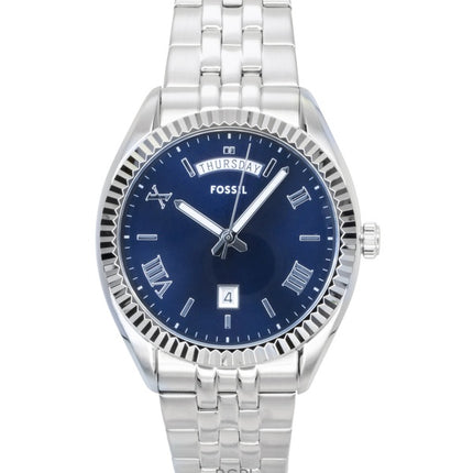 Fossil Campbell Herrenuhr aus Edelstahl mit blauem Zifferblatt und Quarzwerk, Modell FS6140