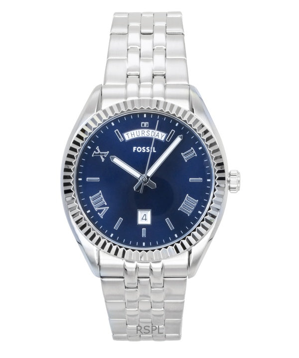 Fossil Campbell Herrenuhr aus Edelstahl mit blauem Zifferblatt und Quarzwerk, Modell FS6140