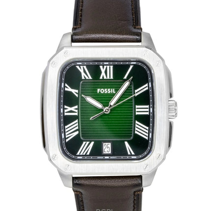 Fossil Crosby Herrenuhr mit Lederarmband, grünem Zifferblatt und Quarzwerk, Modell FS6150