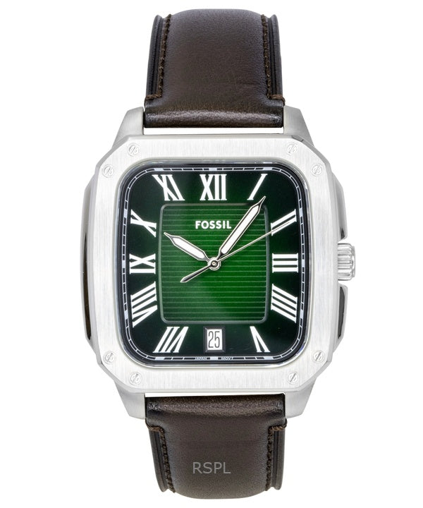 Fossil Crosby Herrenuhr mit Lederarmband, grünem Zifferblatt und Quarzwerk, Modell FS6150