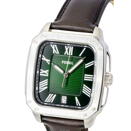 Fossil Crosby Herrenuhr mit Lederarmband, grünem Zifferblatt und Quarzwerk, Modell FS6150