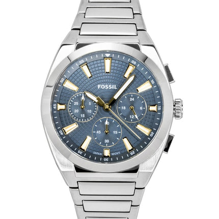 Fossil Everett Chronograph Herrenuhr aus Edelstahl mit blauem Zifferblatt und Quarzwerk (FS6154)