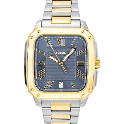 Fossil Crosby Herrenuhr, zweifarbig, Edelstahl, blaues Zifferblatt, Quarzwerk, FS6161