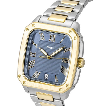 Fossil Crosby Herrenuhr, zweifarbig, Edelstahl, blaues Zifferblatt, Quarzwerk, FS6161