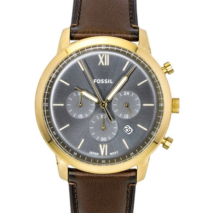 Fossil Neutra Chronograph Herrenuhr mit braunem Lederarmband, blauem Zifferblatt und Quarzwerk (Modell FS6162)