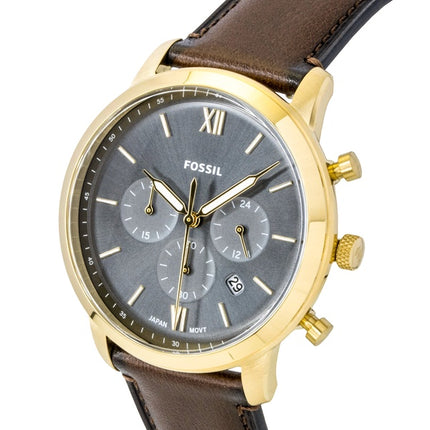 Fossil Neutra Chronograph Herrenuhr mit braunem Lederarmband, blauem Zifferblatt und Quarzwerk (Modell FS6162)