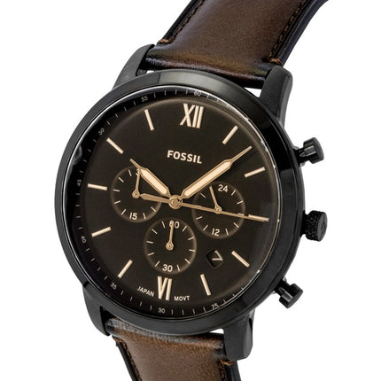 Fossil Neutra Chronograph Herrenuhr mit braunem Lederarmband und braunem Zifferblatt, Quarzwerk, Modell FS6163