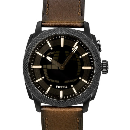 Fossil Machine Big Tic Analog-Digital Herrenuhr, braunes Lederarmband, schwarzes Zifferblatt, Quarzwerk, FS6165
