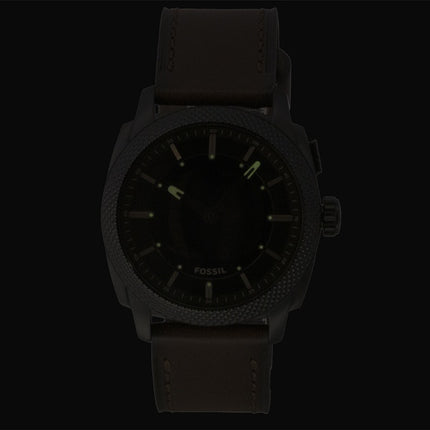Fossil Machine Big Tic Analog-Digital Herrenuhr, braunes Lederarmband, schwarzes Zifferblatt, Quarzwerk, FS6165