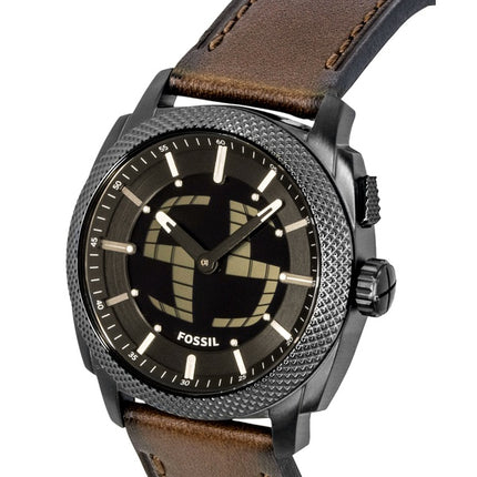 Fossil Machine Big Tic Analog-Digital Herrenuhr, braunes Lederarmband, schwarzes Zifferblatt, Quarzwerk, FS6165
