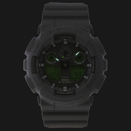 Casio G-Shock Analog-Digital Herrenuhr mit schwarzem Zifferblatt, Quarzwerk und Harzgehäuse, Modell GA-100BEG-1A, wasserdicht bis 200 m