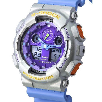 Casio G-Shock Euphoria Analog Digital Blaues Harzarmband Lila Zifferblatt Quarz GA-100EU-8A2 200M Herrenuhr