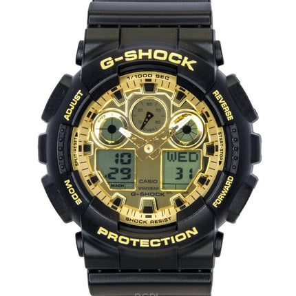 Casio G-Shock Herrenuhr mit Harzarmband, analog-digitalem Zifferblatt, goldenem Zifferblatt, Quarzwerk, GA-100GGB-1A9, wasserdicht bis 200 m