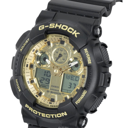 Casio G-Shock Herrenuhr mit Harzarmband, analog-digitalem Zifferblatt, goldenem Zifferblatt, Quarzwerk, GA-100GGB-1A9, wasserdicht bis 200 m