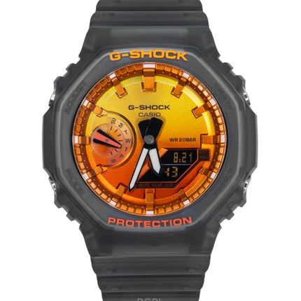 Casio G-Shock Analog-Digital-Harzarmband Orangefarbenes Zifferblatt Quarz GA-2100FLS-8A4 200M Herrenuhr