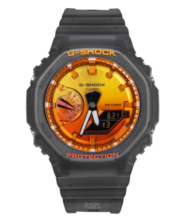 Casio G-Shock Analog-Digital-Harzarmband Orangefarbenes Zifferblatt Quarz GA-2100FLS-8A4 200M Herrenuhr