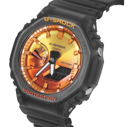 Casio G-Shock Analog-Digital-Harzarmband Orangefarbenes Zifferblatt Quarz GA-2100FLS-8A4 200M Herrenuhr