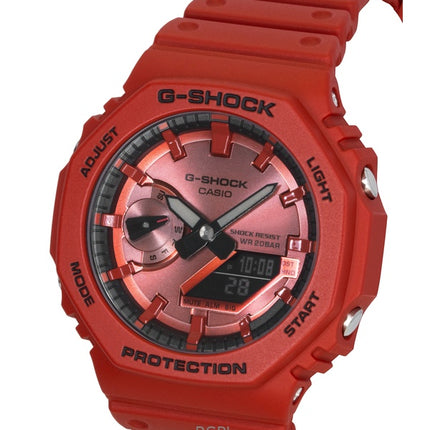 Casio G-Shock Analog-Digital Herrenuhr mit rotem Armband aus biobasiertem Harz, Quarzwerk, GA-2100RRB-4A, wasserdicht bis 200 m